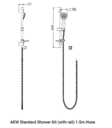 AKW Standard Shower Kit With Rail and 1.5m hose - Adaptation Supplies