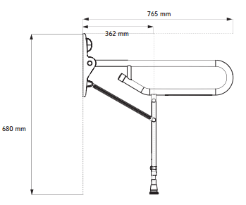 AKW Hinged Fold-Up Double Hairpin Rail with Adjustable Leg 32mm Stainless Steel - Adaptation Supplies