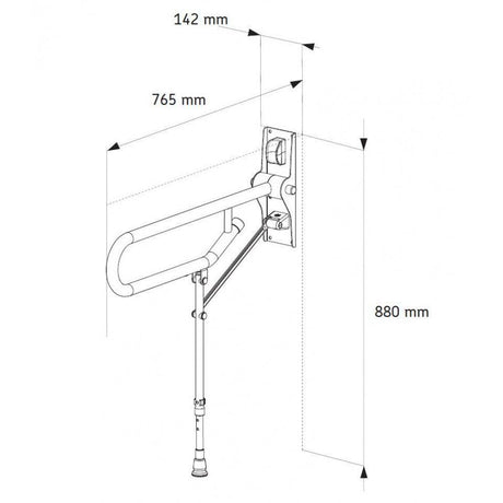 AKW Fold Up Bathroom Support Rail With Leg - Adaptation Supplies